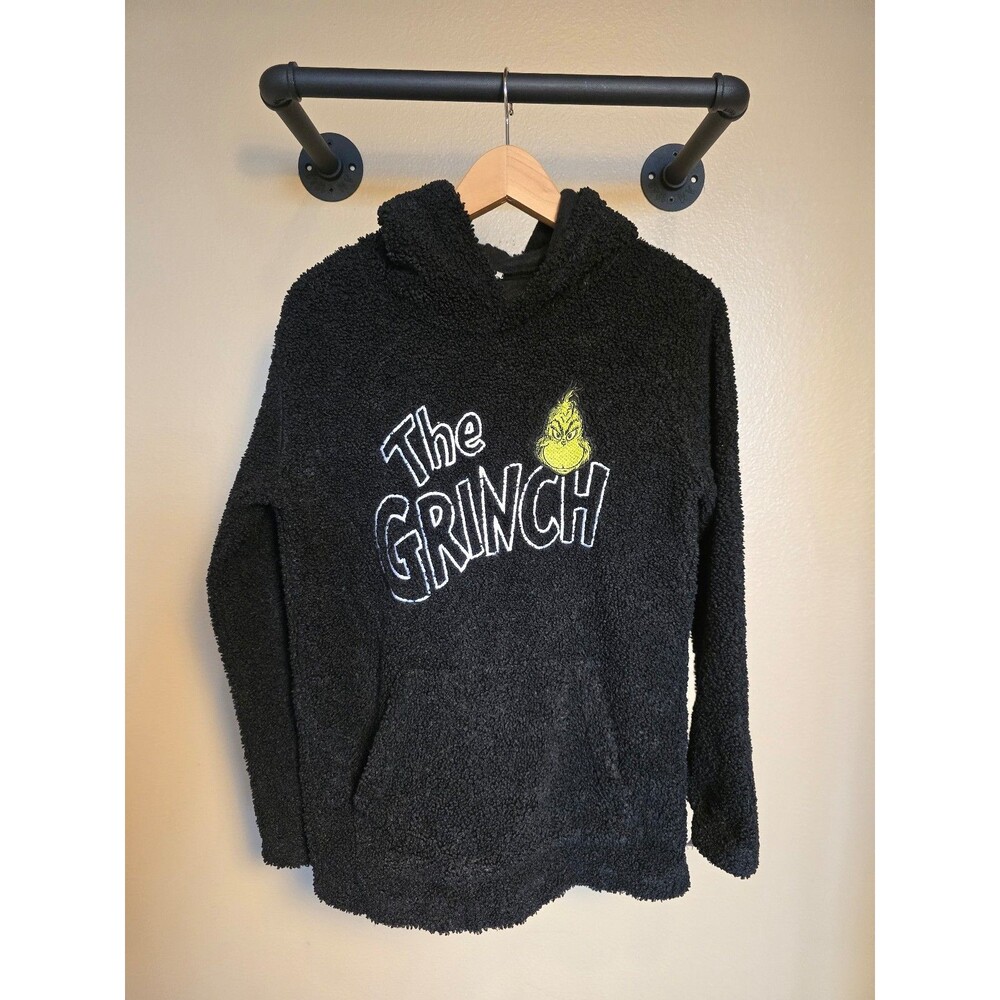 Dr. Seuss Grinch plush oversized junior pullover black‎ hoodie size XL